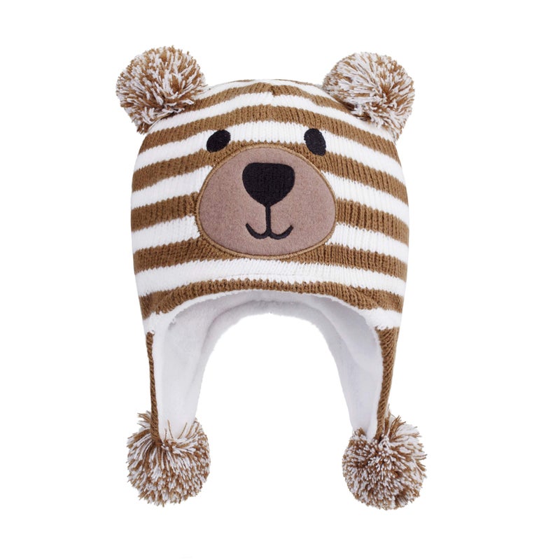LANGZHEN Toddler Kids Infant Winter Hat,Earflap Knit Warm Cap Fleece Lined Beanie for Baby Boys Girls (Brown, M) - Image 1